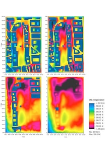 Fig. 3. Sezioni trasversali in diversi punti di Piazza Navona. Andamento orizzontale del gradiente delle temperature..