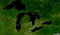 The Great Lakes Region (base: 2011 satellite image of Microsoft Corporation, Harris Corp, LLC Earthstar Geographic)