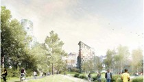 Una colata verde di connessione tra città ed eco-quartiere.
http://projets-architecte-urbanisme.fr/grenoble-eco-quartier-zac-flaubert-parc-yves-lion/