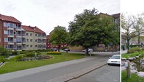 1. Vista del quartiere Augustenborg a Malmö ed in primo piano il sistema di canalizzazione e di raccolta delle acque, realizzato per adattare il luogo all'aumento della frequenza delle piogge intense e del rischio allagamento.